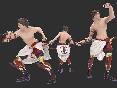 Game Movie Character Shirtless Male With White Red Outfit Holding Weapon Multiple Angles 3d model