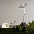 Outdoor Garden Lighting Combinations With Triangular Lamps Moonlit Scene And Green Plants