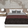 Double Bed with Vertical Slat Background Light Brown Headboard Nightstands and Table Lamps 3d model