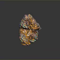 Vibrant Colored Stone And Wood Specimen Featuring Orange Green Blue Purple Tones And Label Tag