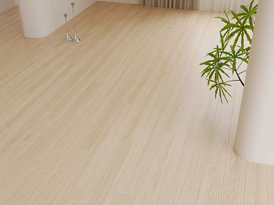 Light Colored Wooden Flooring With Natural Wood Grain And Green Plant In Modern Interior Space 3d model