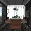 Modern Restaurant Interior With Spherical Chandeliers Marble Counter Cabinets And Green Plants