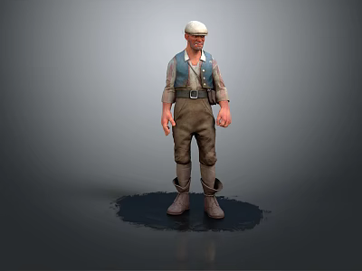 3D Game Movie Character Wearing White Cap Blue Vest Brown Pants and Boots 3d model