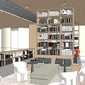 Modern Book Bar Bookstore Library Bookshelf Casual Table and Chair Casual Sofa 3d model