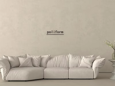 Poliform Light Colored L Shaped Sofa Set With Plush Cushions And Vase Plants 3d model