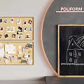 Corkboard with Photos Notes and Chalkboard Drawing of House Shooting Star in Poliform Wooden Frame