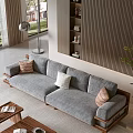 Modern Living Room Gray Sofa with Wooden Frame and Coffee Table Set with Pillows