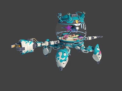 Blue And White Sci Fi Mechanical Character With Transparent Cockpit Small Creature And Mechanical Arms 3d model