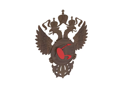 Red Dial Clock With Double Headed Eagle Crown Heraldic Wooden Carving Design 3d model