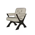 Soft Beige Accent Chair With Dark Frame Armrests And Button Tufted Design