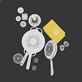 Kitchen Cookware Set With Stacked Pots Pans Olive Oil Bottles Spice Jars And Marble Bowl