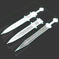 Antique Swords With Red Scabbards Golden Decorations And Unsheathed Silver Blade