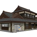 Traditional Style Commercial Complex With Tile Roof Wooden Structure And Entrance Design