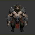 Muscular Man with Boar Head Wearing Spiked Armor Red Cape and Sharp Claws
