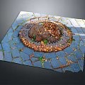 Manhole Cover On Stone Pavement With Fallen Leaves And Green Plants