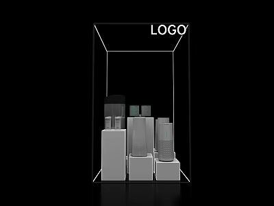Contemporary Display Island Featuring Transparent Frame Top LOGO And Gray White Geometric Shapes 3d model