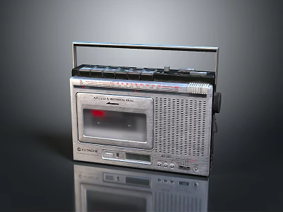 Vintage Portable Cassette Player Radio With Silver Body And Retro Design 3d model