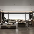 Italian Restaurant Sofa Combination Coffee Table TV Background Wall Dining Table and Chair Wine Cabinet 3d model