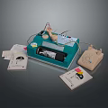 Vintage Green Computer Device With Connected Wires Telephone Papers And Manuals
