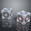 Silver Mechanical Cubes With Geometric Patterns And Glowing Pink Heart Elements