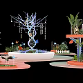 Decorative DNA Structure With Tree Branches Hanging Elements White Base Water And Plants