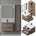 Modern Double Bathroom Vanity With Wooden Cabinet Drawers And Wall Mirrors