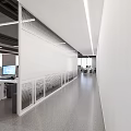 Modern Office Corridor Interior With White Walls Mesh Partitions And Gray Floor