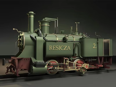 Vintage RESICZA 2 Steam Train With Green And Red Body And Chimney Wheels 3d model