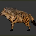Realistic Striped Hyena With Spiky Mane Standing On Gray Background 3d model