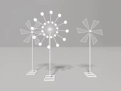 Minimalist Modern Decorative Ornament Set With Windmill Shaped Metal Frames And Spherical Accents 3d model