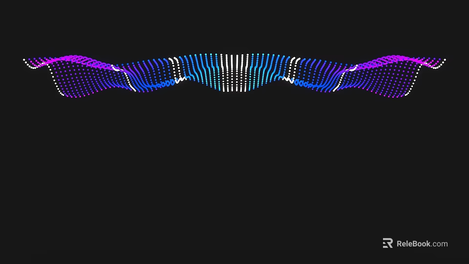 Abstract Wavy Digital Pattern With Purple Blue White Dotted Lines On Black Background 3d model 