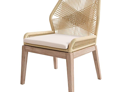 Modern Woven Rattan Accent Chair With Beige Cushion And Wooden Legs 3d model