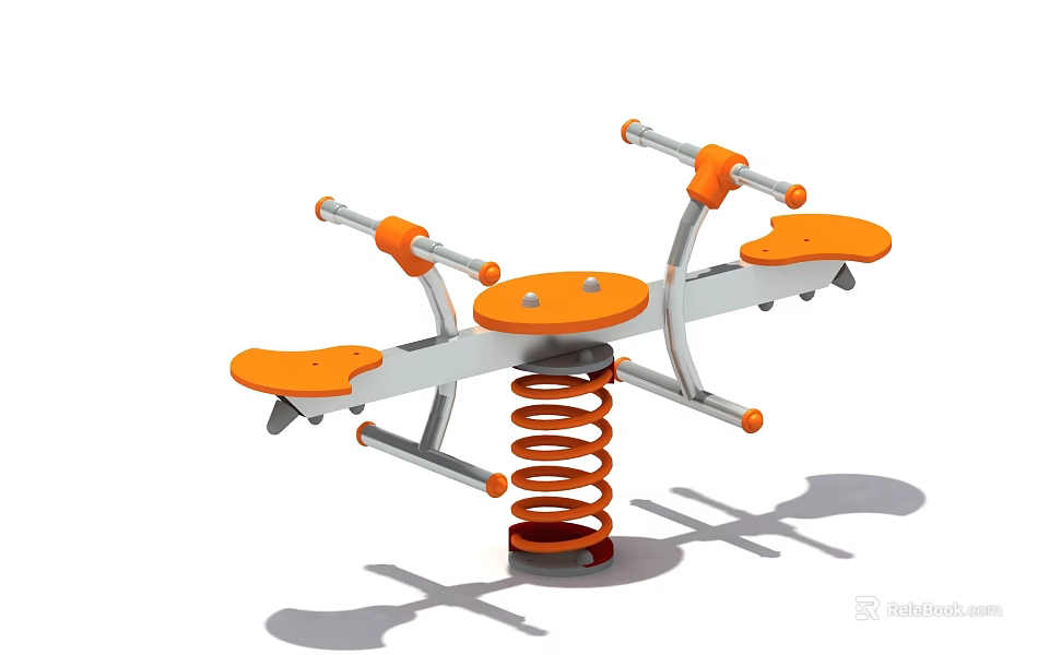 Outdoor Children's Spinning Playground Equipment With Orange Seats And Spring Base 3d model 