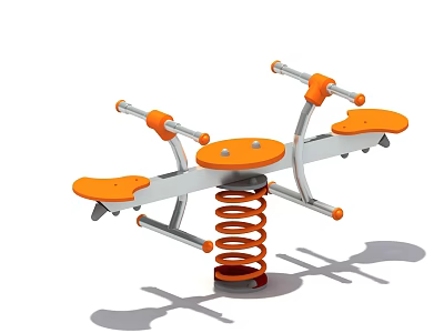 Outdoor Children's Spinning Playground Equipment With Orange Seats And Spring Base 3d model