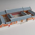 Traditional Chinese Courtyard Architecture With Gray Tiled Roofs Red Doors And Circular Windows