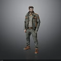 Man Wearing Green Jacket With Orange Patches Green Pants And Brown Boots