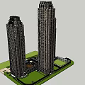 Contemporary High Rise Office Buildings With Three Towers And Green Landscaped Area