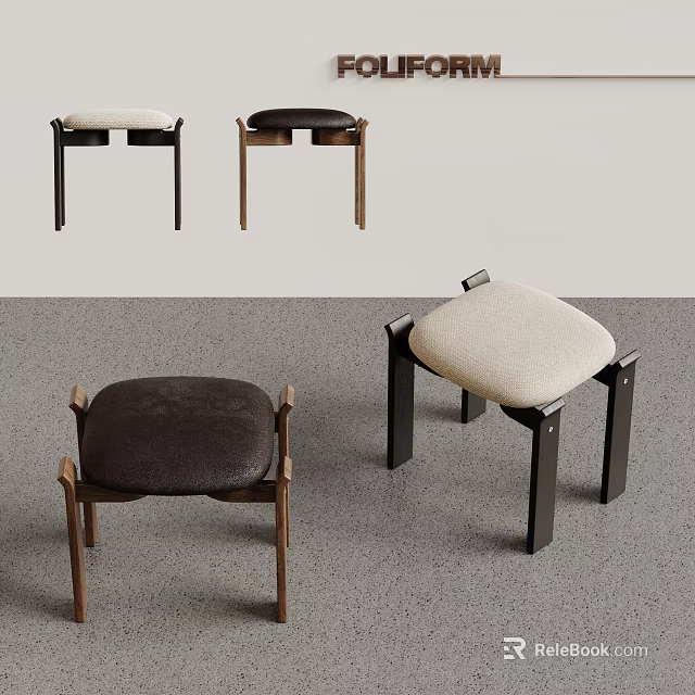 Modern Stools With Different Colored Upholstered Seats And Wooden Metal Legs 3d model 