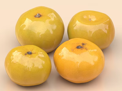 Four Fresh Yellow Oranges With Smooth Shiny Skin And Vibrant Hue 3d model