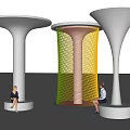 Modern Landscape Pavilion With White Flared Design Colorful Central Structure And Seating