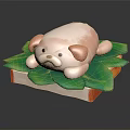 Cute Pink Puppy Doll Lying on Green Leaf with Brick Base