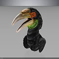 Realistic Hornbill Bird Statue With Black Body Green Neck Red Eyes And Large Beak