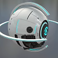 Futuristic Spherical Robot With Blue Glowing Ring White Body And Circular Rings