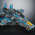 Detailed Sci fi Spaceship Model With Blue Gray Structure And Yellow Cabin Design 3d model