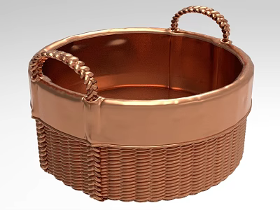 Copper Decorative Basket with Woven Texture and Rope Handles for Home Ornament 3d model