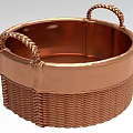 Copper Decorative Basket with Woven Texture and Rope Handles for Home Ornament