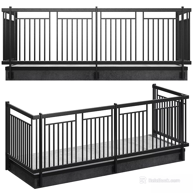 Black Metal Balustrade Components With Vertical Bars And Sturdy Frame Design 3d model