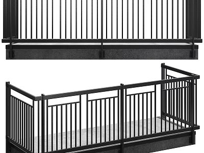 Black Metal Balustrade Components With Vertical Bars And Sturdy Frame Design 3d model