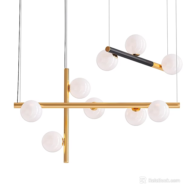 Modern Chandelier With Golden Cross Frame And White Glass Ball Shades For Interior Decor 3d model 