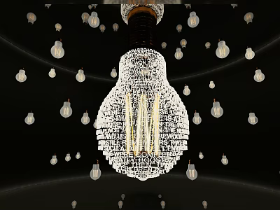 Giant Light Bulb Art Installation With Surrounding Small Bulbs And Crystal Structure 3d model